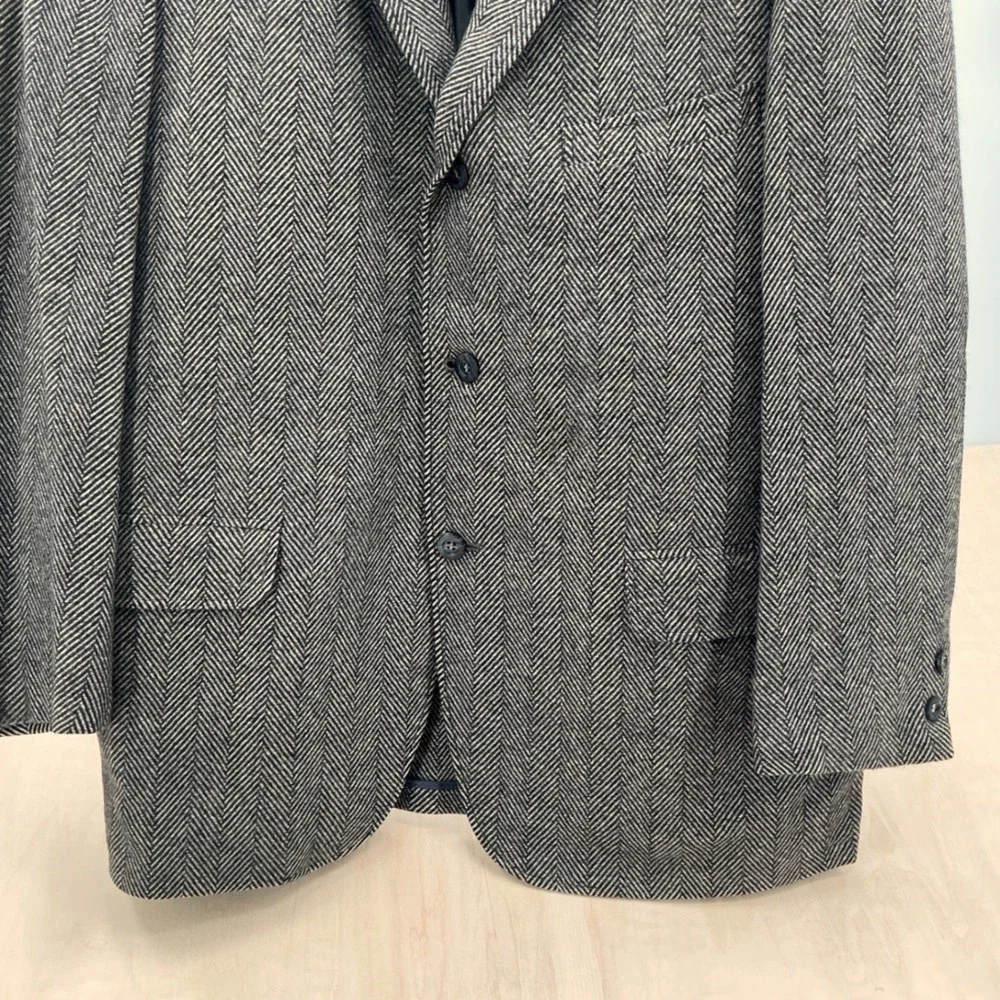 Vintage Redwood & Ross 100% Cashmere Herringbone Blazer Mens 42 Grey Academic